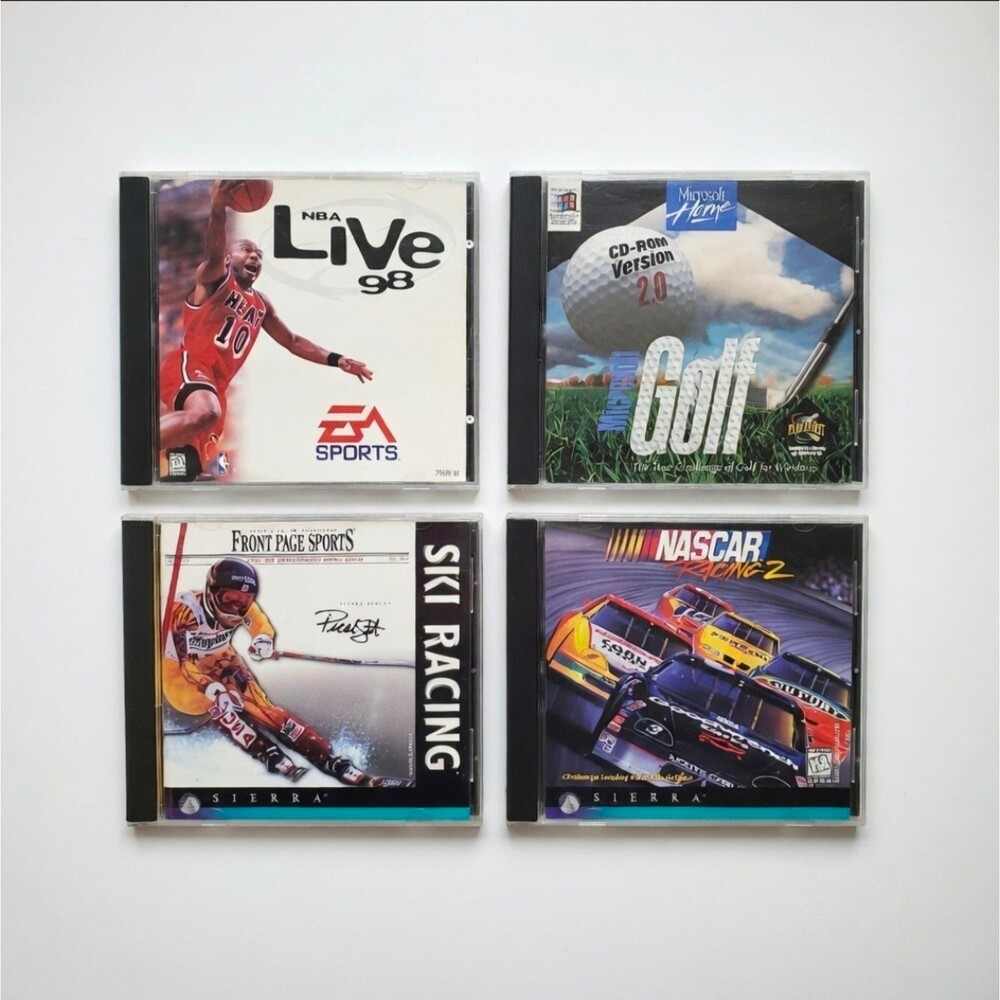 Vintage 1990s PC CD-ROM Sports Games Lot Bundle - NBA Live 98 NASCAR Racing 2 Mi